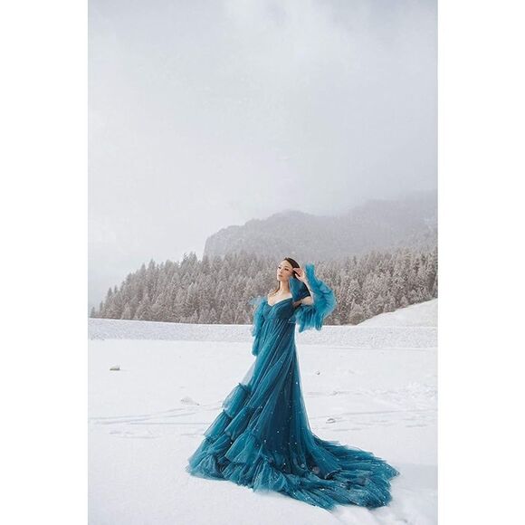 New Trend Tulle Long Maternity Gown - Picture 2 of 16